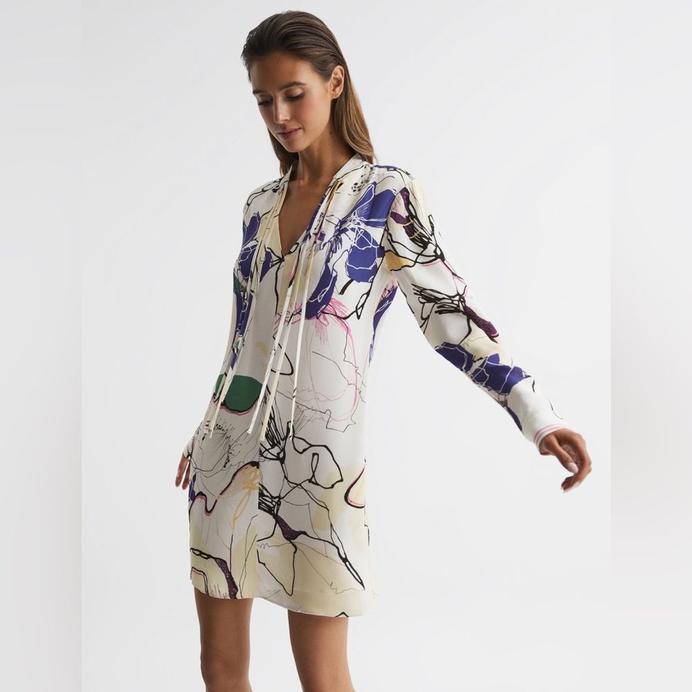 Reiss Margarite Printed Shift Dress in Ivory